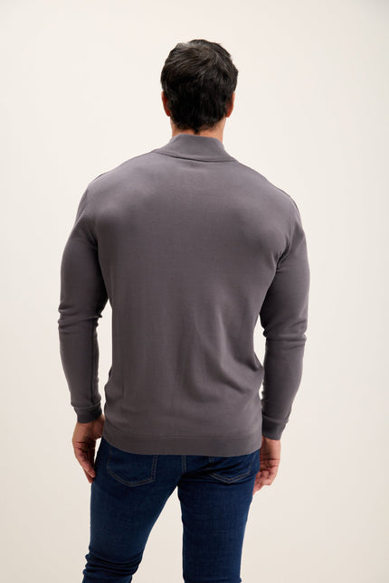 Men's Tailored Quarter-Zip Sweater - Anthracite | Ron Tomson