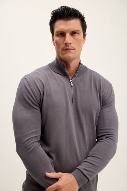 Men's Tailored Quarter-Zip Sweater - Anthracite | Ron Tomson