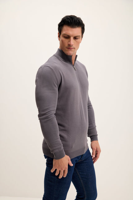 Men's Tailored Quarter-Zip Sweater - Anthracite | Ron Tomson