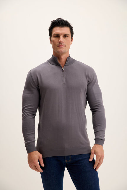 Men's Tailored Quarter-Zip Sweater - Anthracite | Ron Tomson