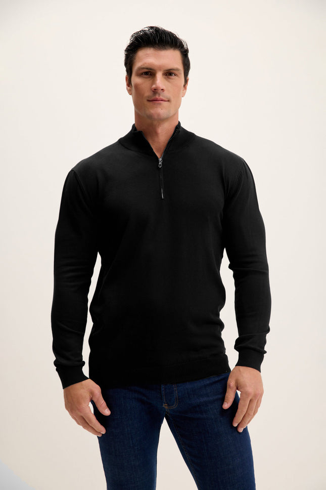 Men's Mock-Neck Sweater - Black | Ron Tomson