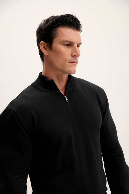 Men's Mock-Neck Sweater - Black | Ron Tomson