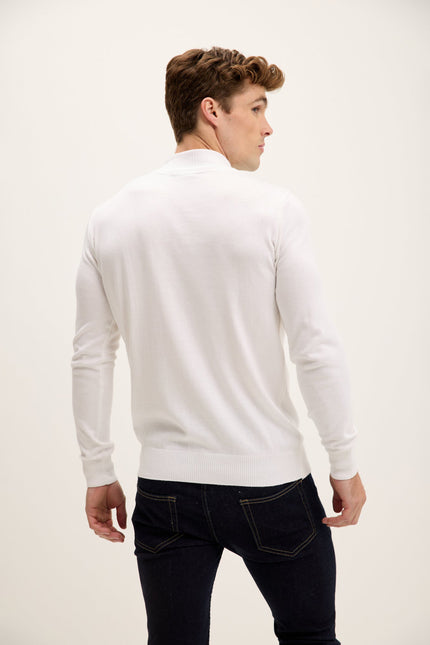 Men's Mock-Neck Sweater - Off-White | Ron Tomson