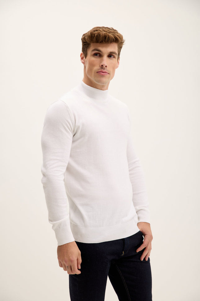 Men's Mock-Neck Sweater - Off-White | Ron Tomson