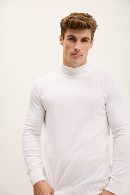 Men's Mock-Neck Sweater - Off-White | Ron Tomson