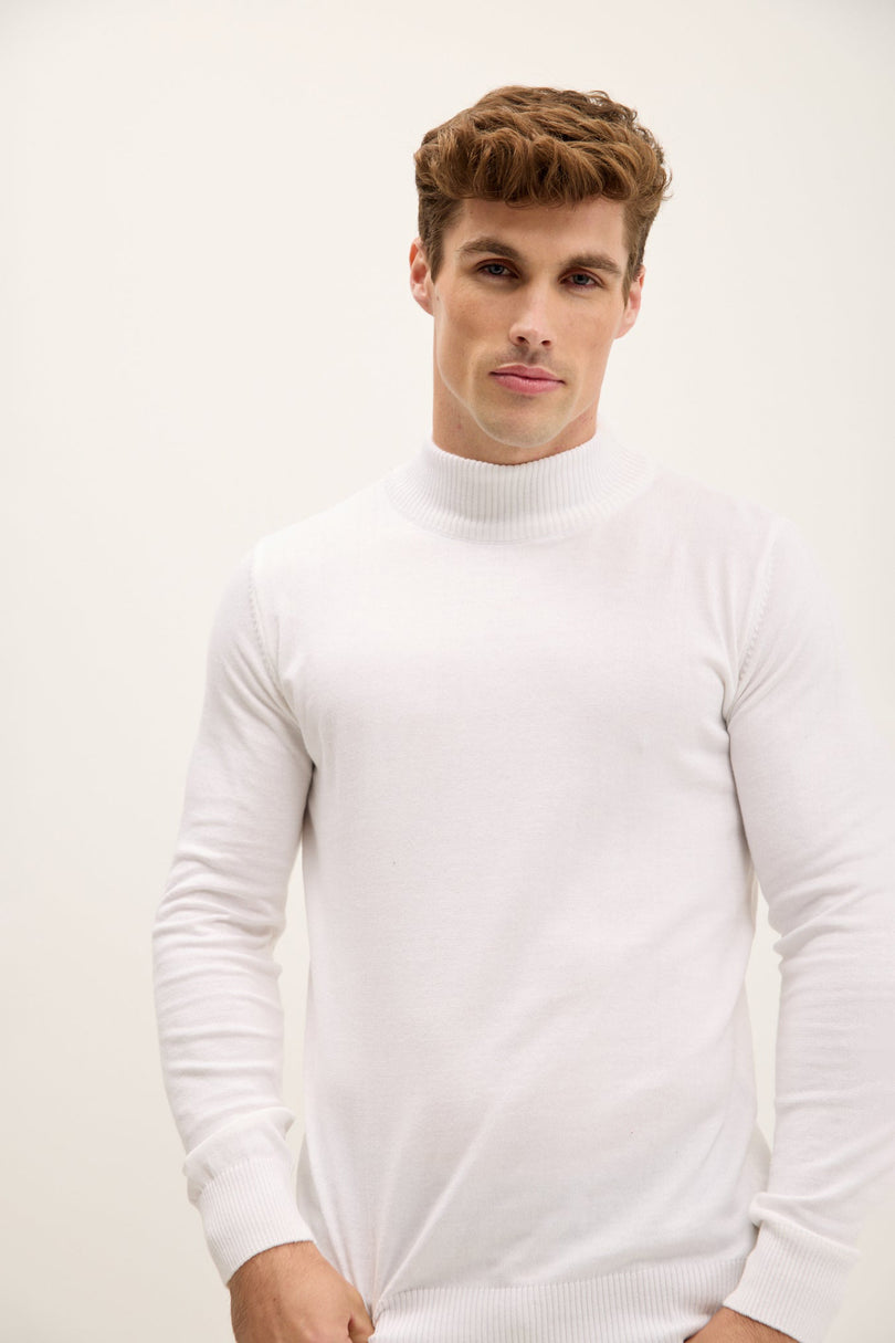 Men's Mock-Neck Sweater - Off-White | Ron Tomson