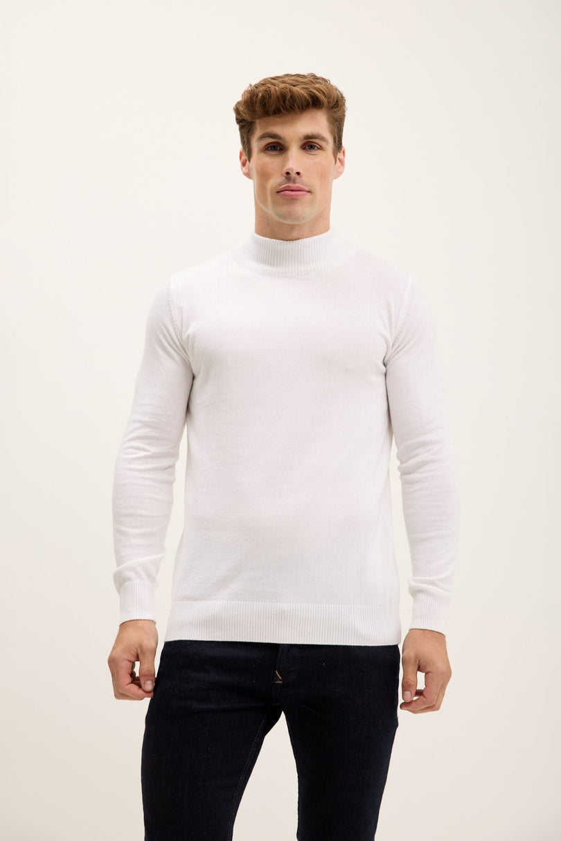 Men's Mock-Neck Sweater - Off-White | Ron Tomson