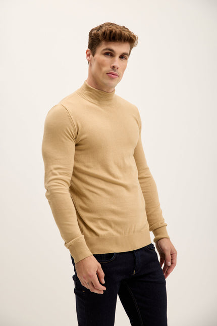 Men's Mock-Neck Relaxed Sweater - Camel | Ron Tomson
