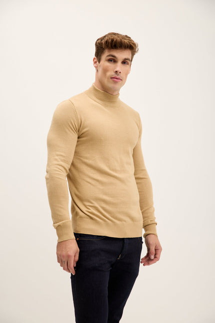 Men's Mock-Neck Relaxed Sweater - Camel | Ron Tomson