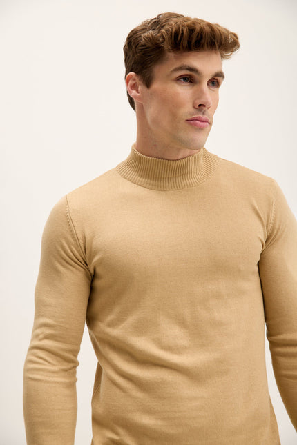 Men's Mock-Neck Relaxed Sweater - Camel | Ron Tomson
