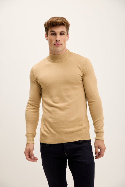 Men's Mock-Neck Relaxed Sweater - Camel | Ron Tomson
