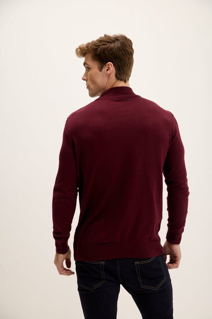 Men's Cotton Mock-Neck Sweater - Bordeaux | Ron Tomson