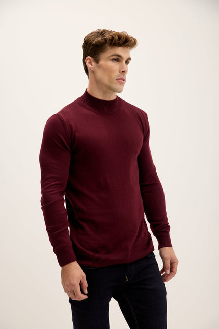 Men's Cotton Mock-Neck Sweater - Bordeaux | Ron Tomson