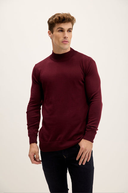 Men's Cotton Mock-Neck Sweater - Bordeaux | Ron Tomson