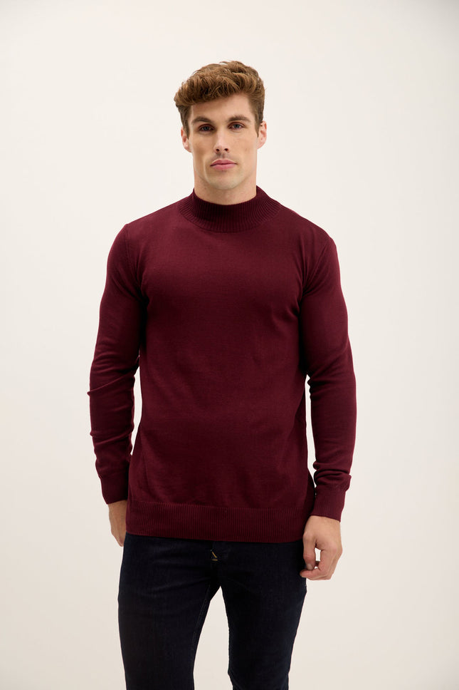 Men's Cotton Mock-Neck Sweater - Bordeaux | Ron Tomson