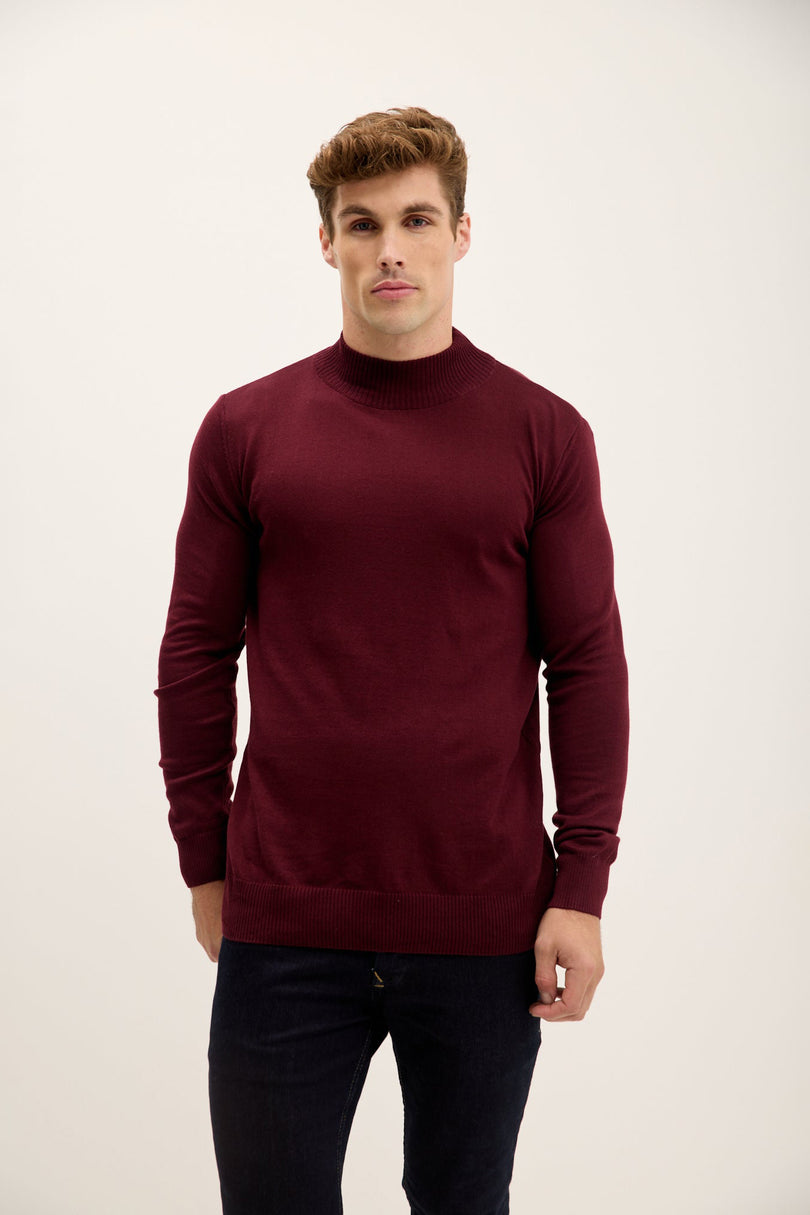 Men's Cotton Mock-Neck Sweater - Bordeaux | Ron Tomson