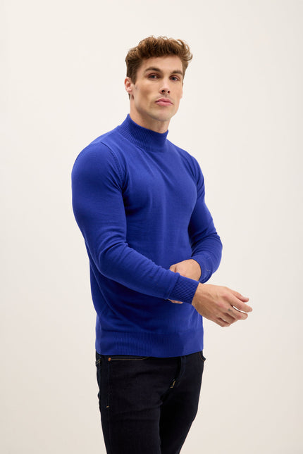 Men's Mock-Neck Sweater - Electric Blue | Ron Tomson