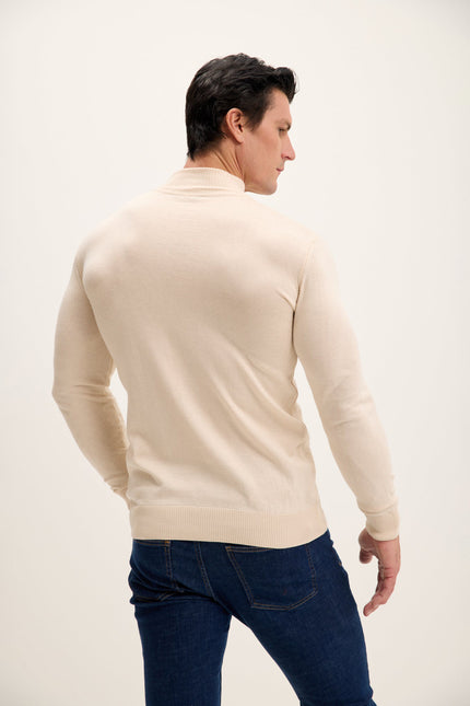 Men's Mock-Neck Cotton Sweater - Beige | Ron Tomson