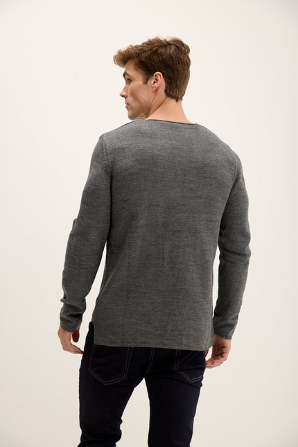 Men's Distorted Crew-Neck Sweater - Anthracite | Ron Tomson