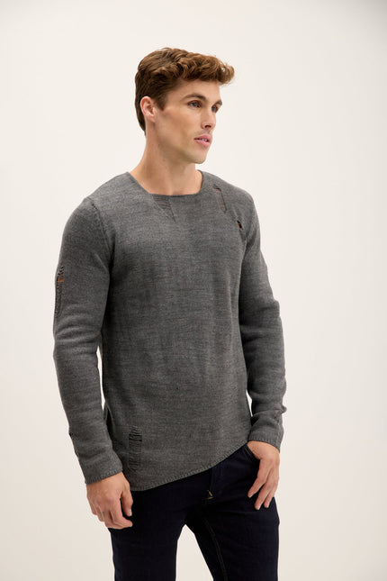 Men's Distorted Crew-Neck Sweater - Anthracite | Ron Tomson