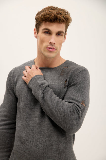 Men's Distorted Crew-Neck Sweater - Anthracite | Ron Tomson