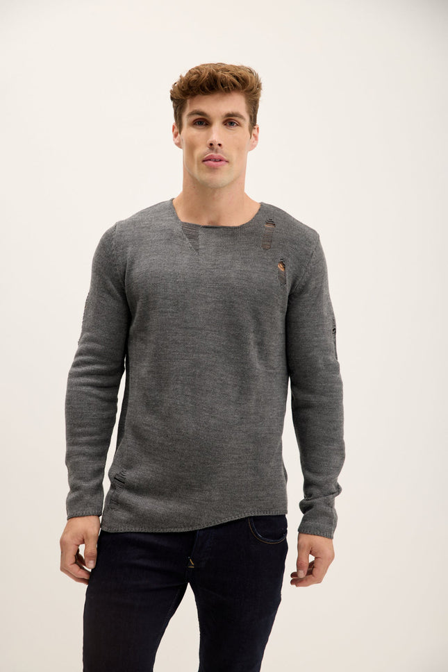 Men's Distorted Crew-Neck Sweater - Anthracite | Ron Tomson