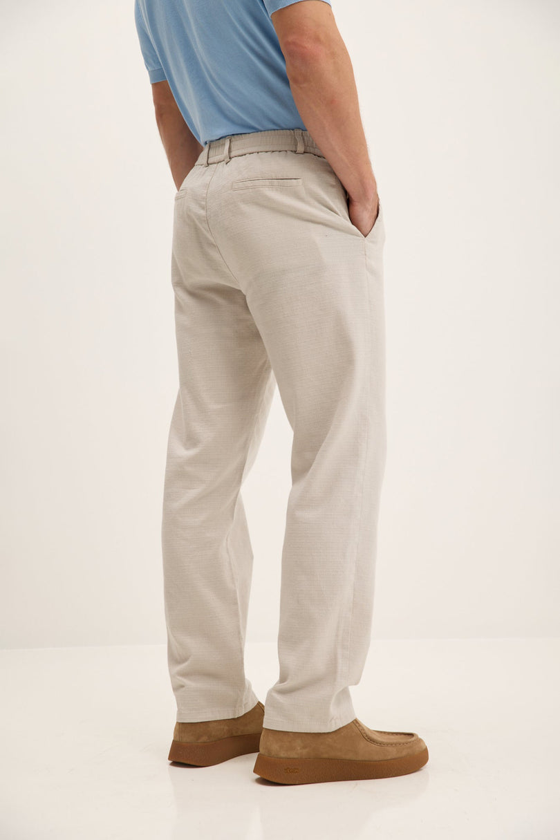 Men's Relaxed Cotton Drawstring Pants - Beige | Ron Tomson
