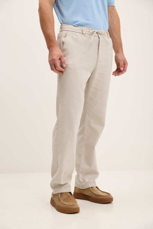 Men's Relaxed Cotton Drawstring Pants - Beige | Ron Tomson