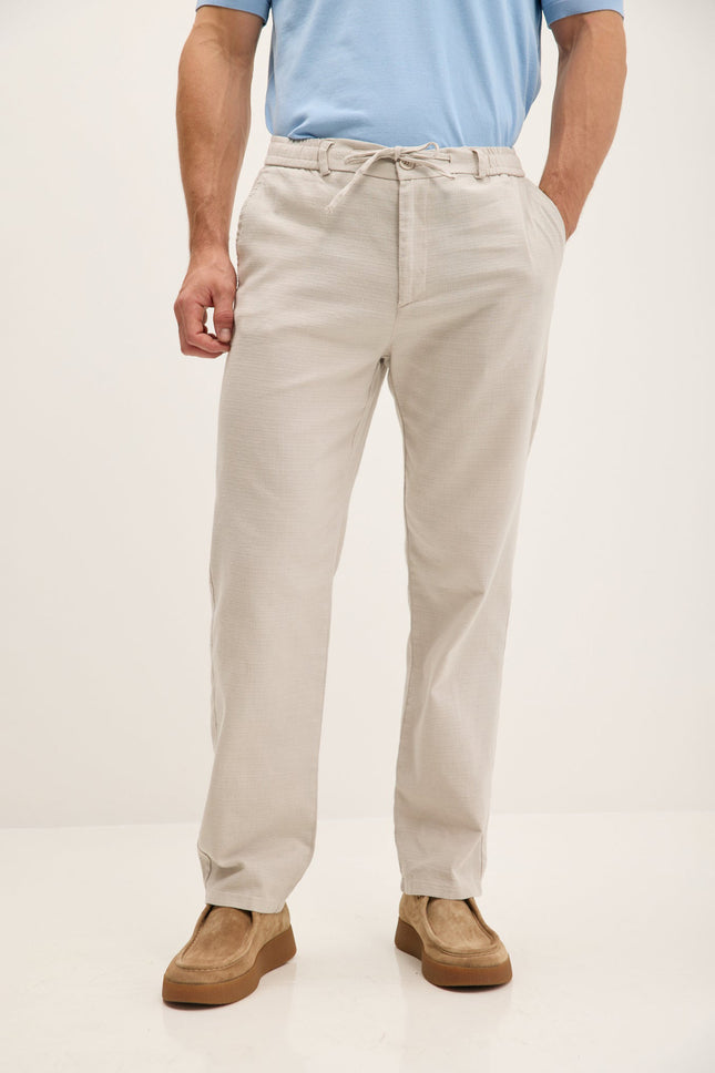 Men's Relaxed Cotton Drawstring Pants - Beige | Ron Tomson