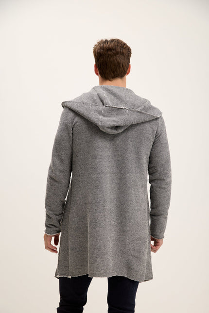 Men's Longline Hooded Cardigan - Grey | Ron Tomson