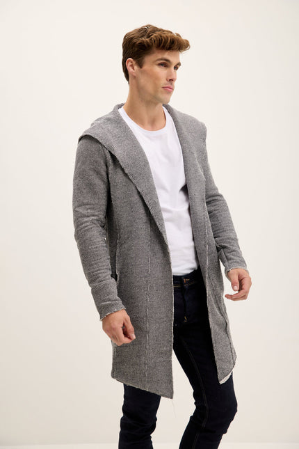 Men's Longline Hooded Cardigan - Grey | Ron Tomson