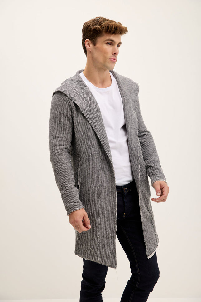 Longline Hooded Cardigan - Grey