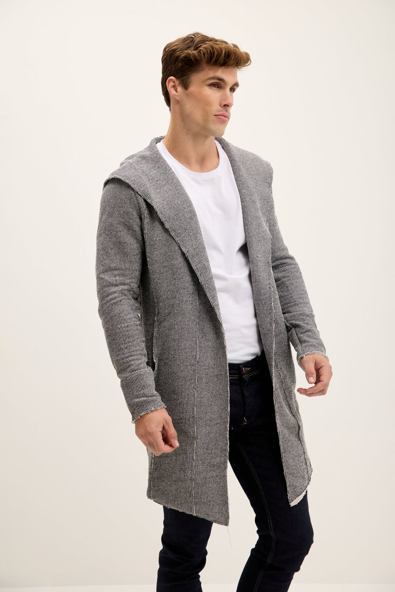 Men's Longline Hooded Cardigan - Grey | Ron Tomson