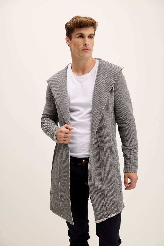 Longline Hooded Cardigan - Grey
