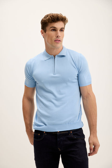 Men's Half-Zip Polo Shirt - Blue | Ron Tomson