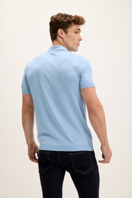Men's Half-Zip Polo Shirt - Blue | Ron Tomson