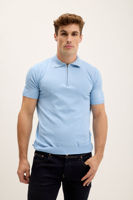Men's Half-Zip Polo Shirt - Blue | Ron Tomson