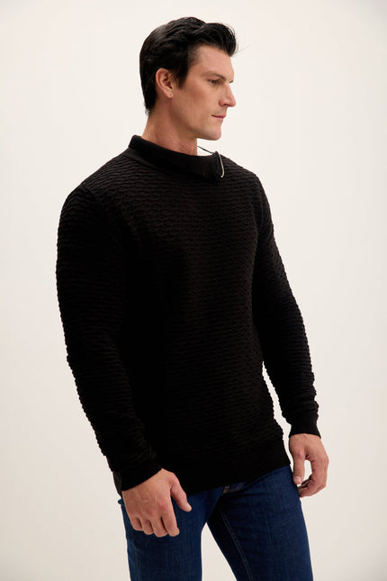 Men's Honeycomb Quarter-Zip Sweater - Black | Ron Tomson