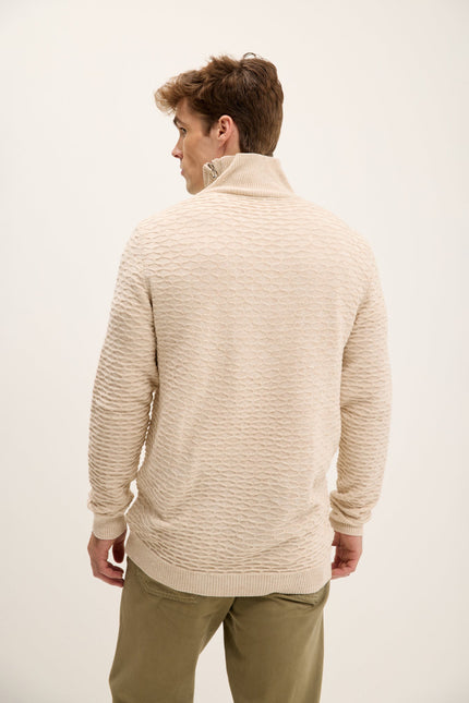 Men's Quarter-Zip Honeycomb Sweater - Beige | Ron Tomson
