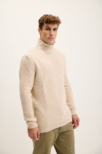 Men's Quarter-Zip Honeycomb Sweater - Beige | Ron Tomson