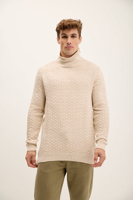 Men's Quarter-Zip Honeycomb Sweater - Beige | Ron Tomson