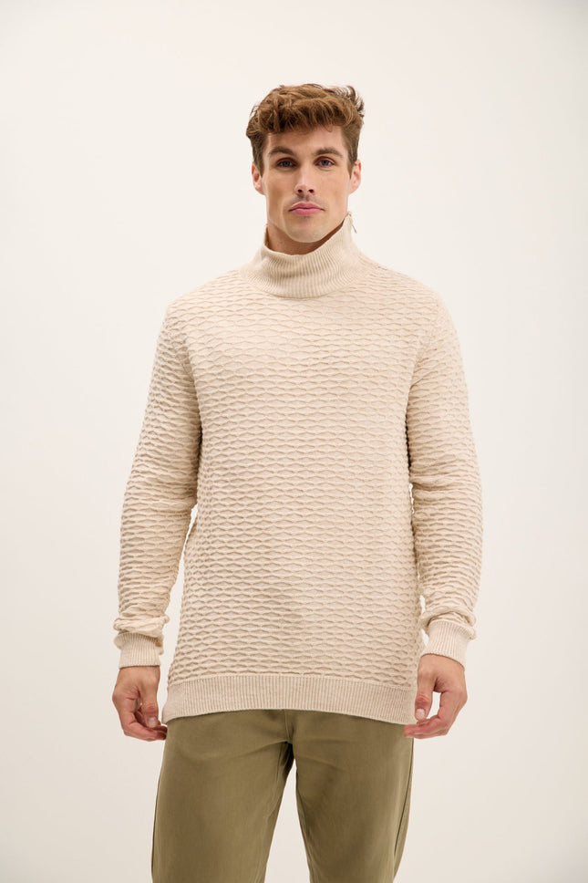 Men's Quarter-Zip Honeycomb Sweater - Beige | Ron Tomson