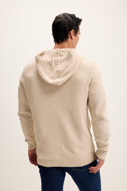Men's Hooded Waffle Knit Cardigan - Beige | Ron Tomson