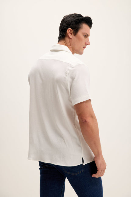Men's Tailored Camp-Collar Shirt - White | Ron Tomson