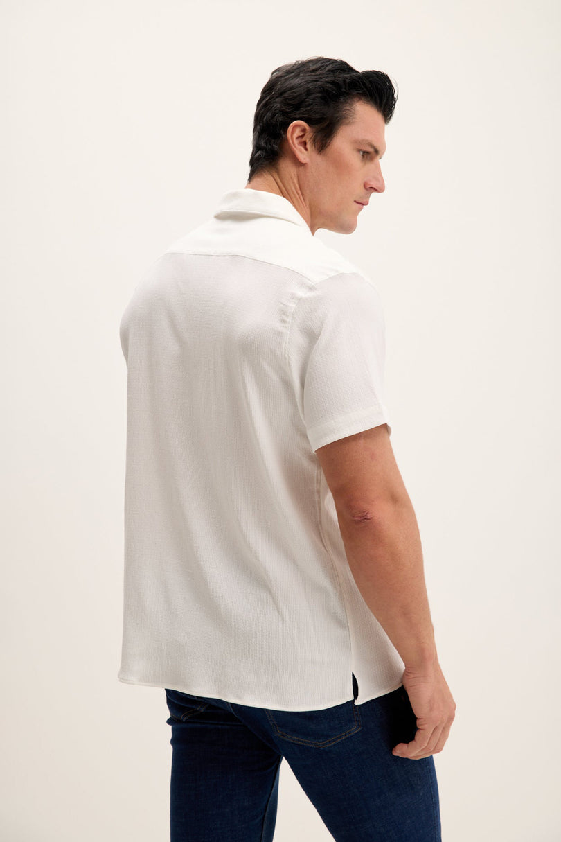 Men's Tailored Camp-Collar Shirt - White | Ron Tomson