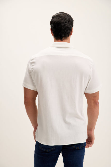 Men's Tailored Camp-Collar Shirt - White | Ron Tomson