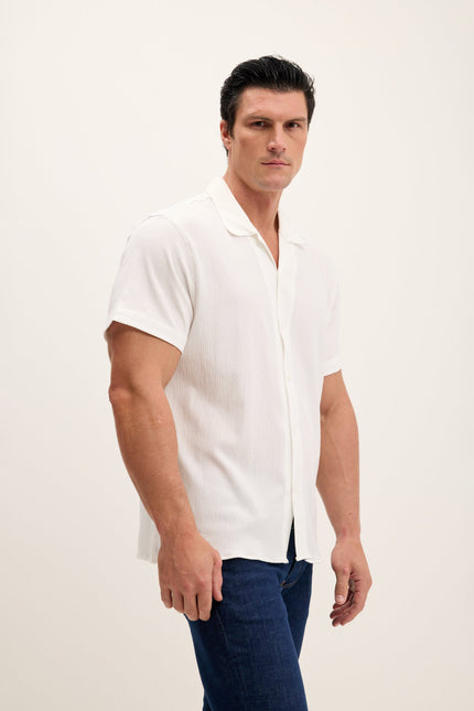Men's Tailored Camp-Collar Shirt - White | Ron Tomson
