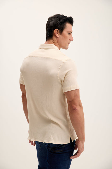 Men's Lightweight Camp Collar Shirt - Beige | Ron Tomson