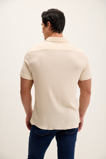 Men's Lightweight Camp Collar Shirt - Beige | Ron Tomson