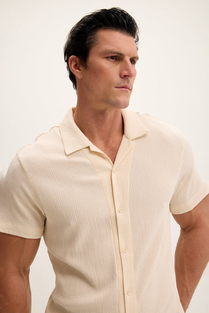 Men's Lightweight Camp Collar Shirt - Beige | Ron Tomson